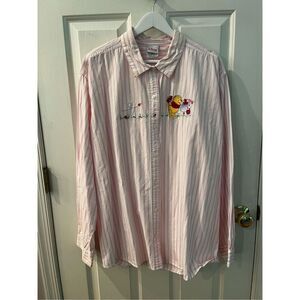 Disney Store Winnie the Pooh & Piglet Pink & White Stripe Button Down Shirt sz 3